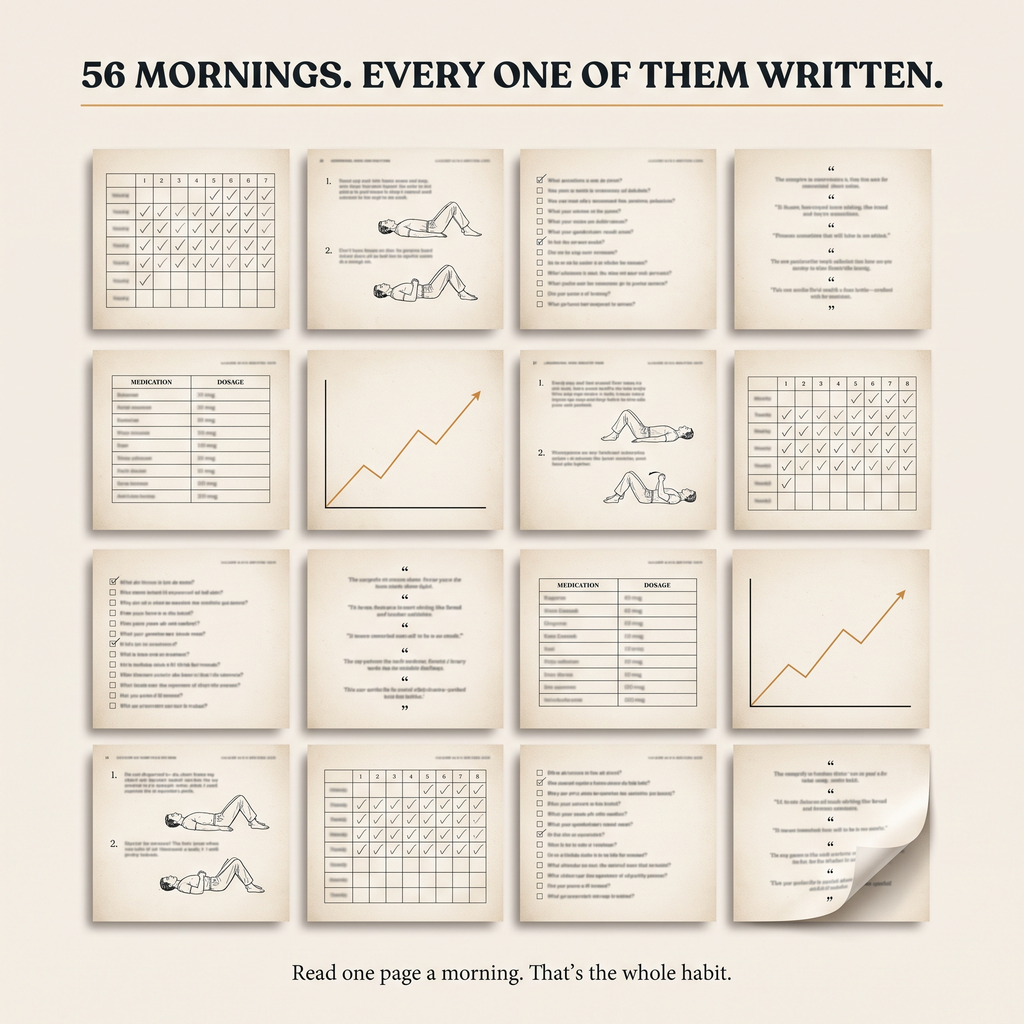 56 mornings, every one of them written — inside pages