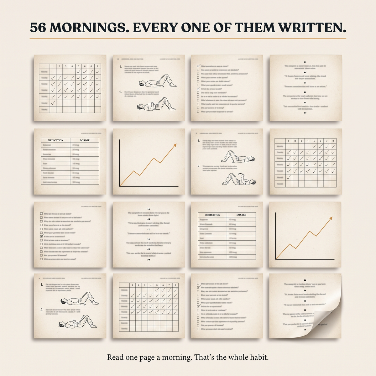 56 mornings, every one of them written — inside pages