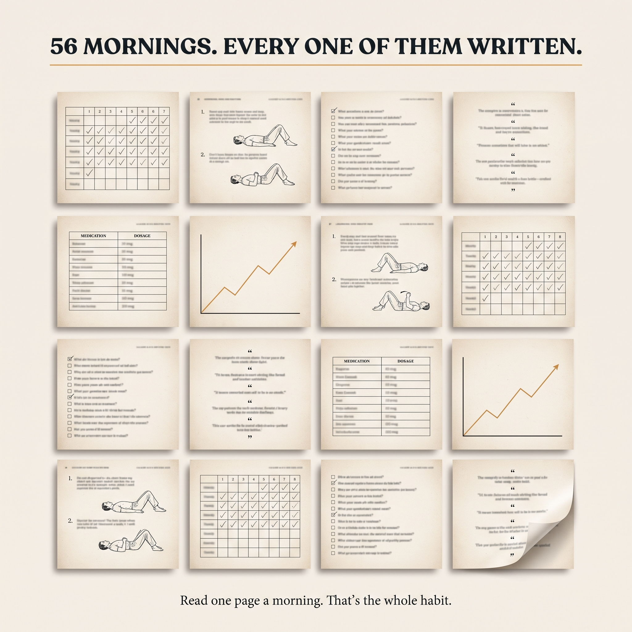 56 mornings, every one of them written — inside pages