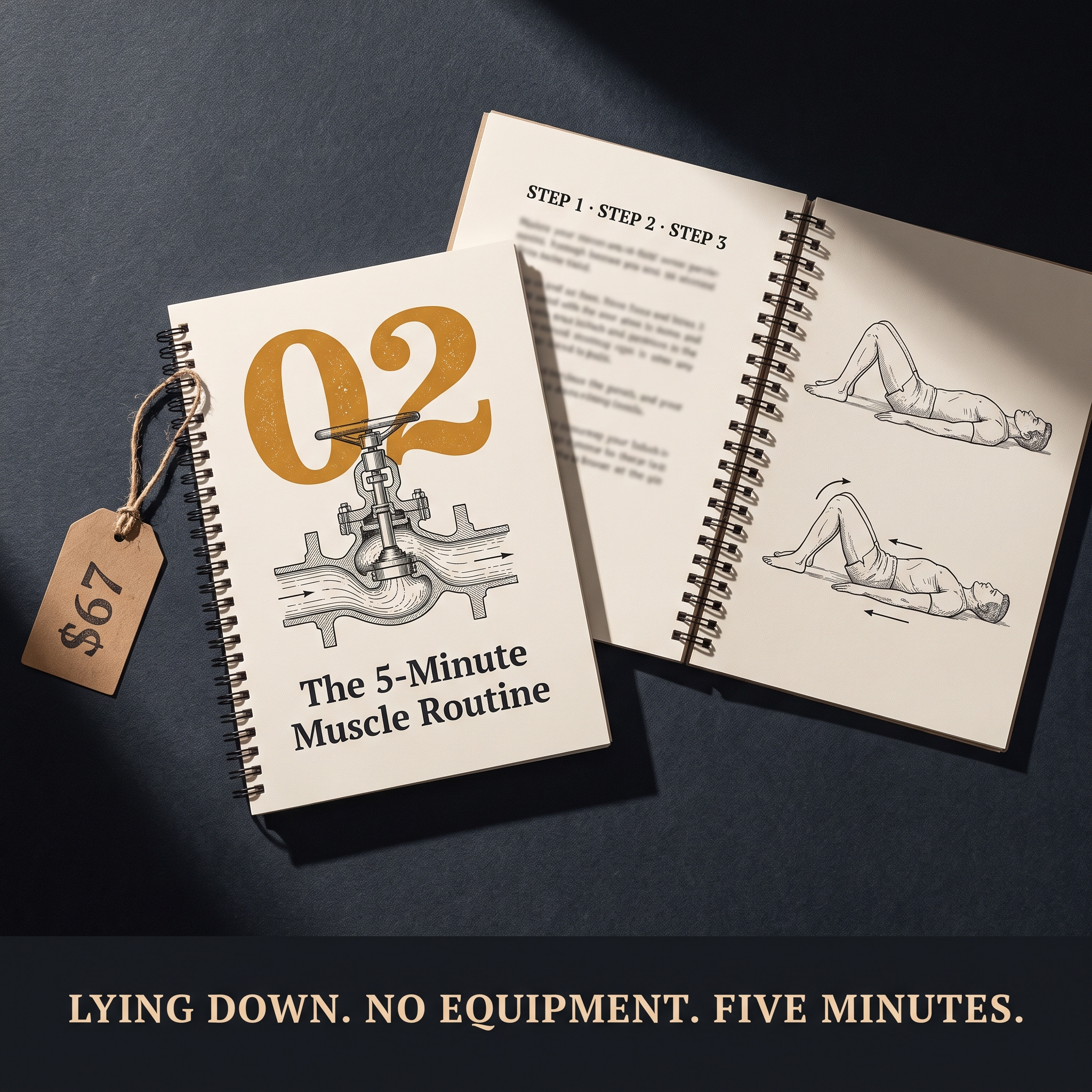 The 5-Minute Muscle Routine booklet open on its step-by-step pages